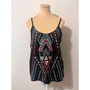 The Clothing Company Black Embroidered Boho Geometric Cami Tank Top Womens  M